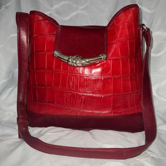 Vintage Brighton embossed crocodile red leather shoulder bag